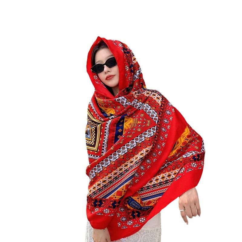 Women's Ethnic Cotton Linen Summer Shawl and Tibet Silk Scarf