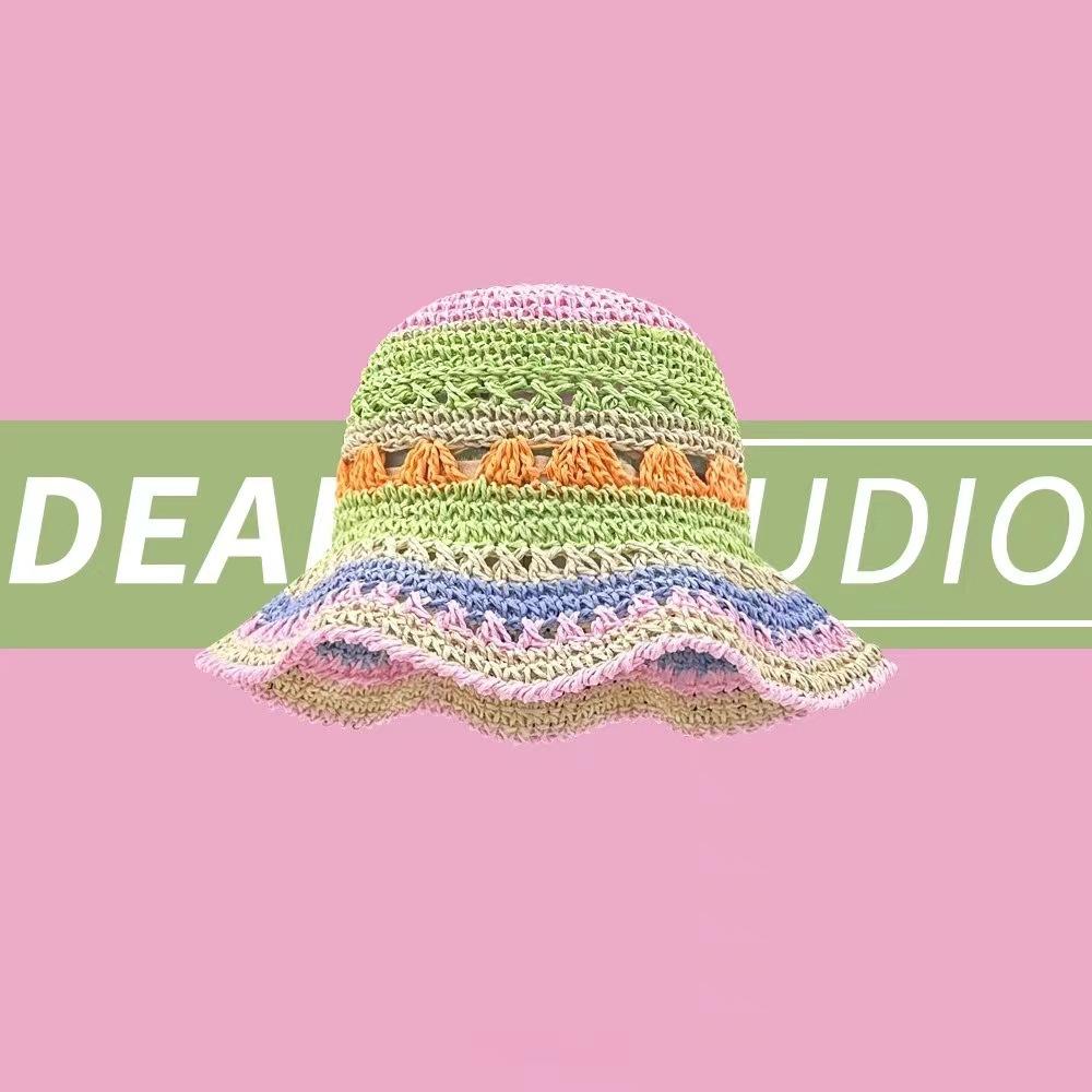 

Новая соломенная шляпа цвета радуги допамина для женщин весна-лето морской отдых соломенная шляпа-ведро маленькая свежая шляпа M（56-58cm）