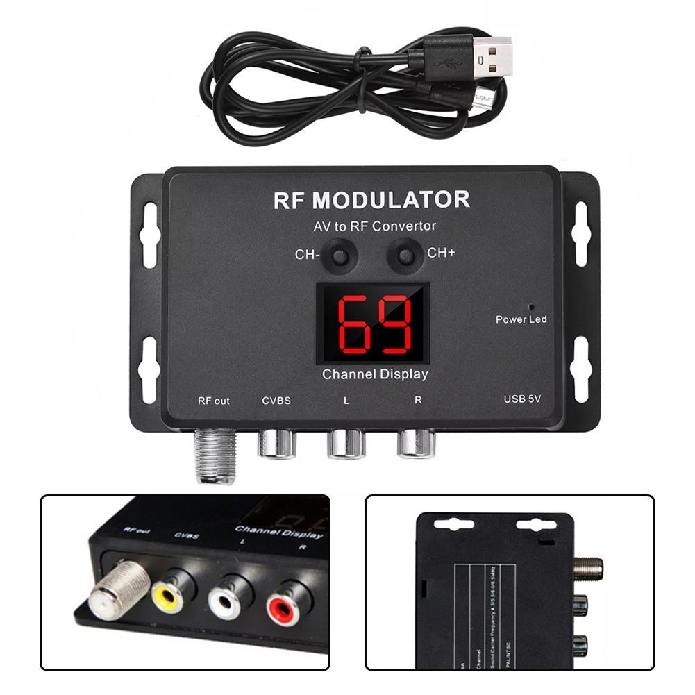 M60 Small AV to RF Modulator Portable Household TV Modulator Black AV to RF Converter 104x58x24mm