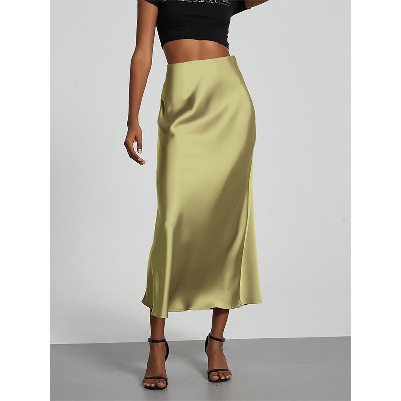 Gonna Lunga Satinata Moda Festa Vita Alta Monocolore Casuale Base Gonne Donna Gonna a Sirena Chic Estate Abbigliamento Donna