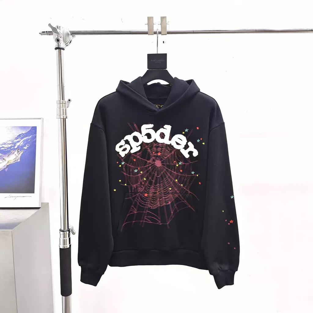450GSM Heavyweight Fleece Hoodie Foam Print Spider Web Graphic Oversized Pullover Sp5der Hoodies
