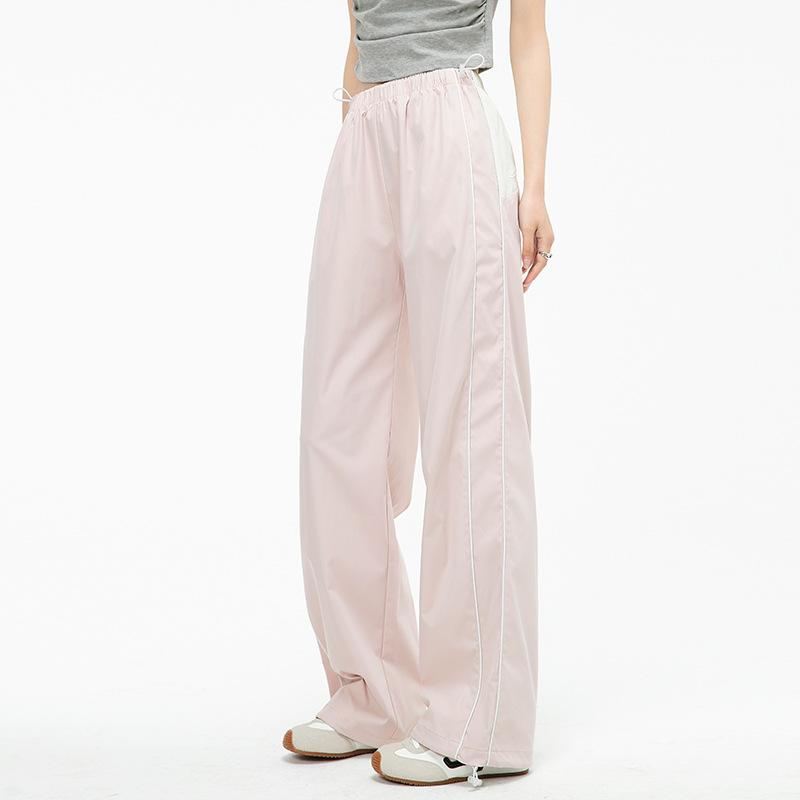 High Street Lazy Wind Splicing Contrast Color Wide Leg Pants Children's Summer Loose Design Niche High Waist Casual Sweatpants