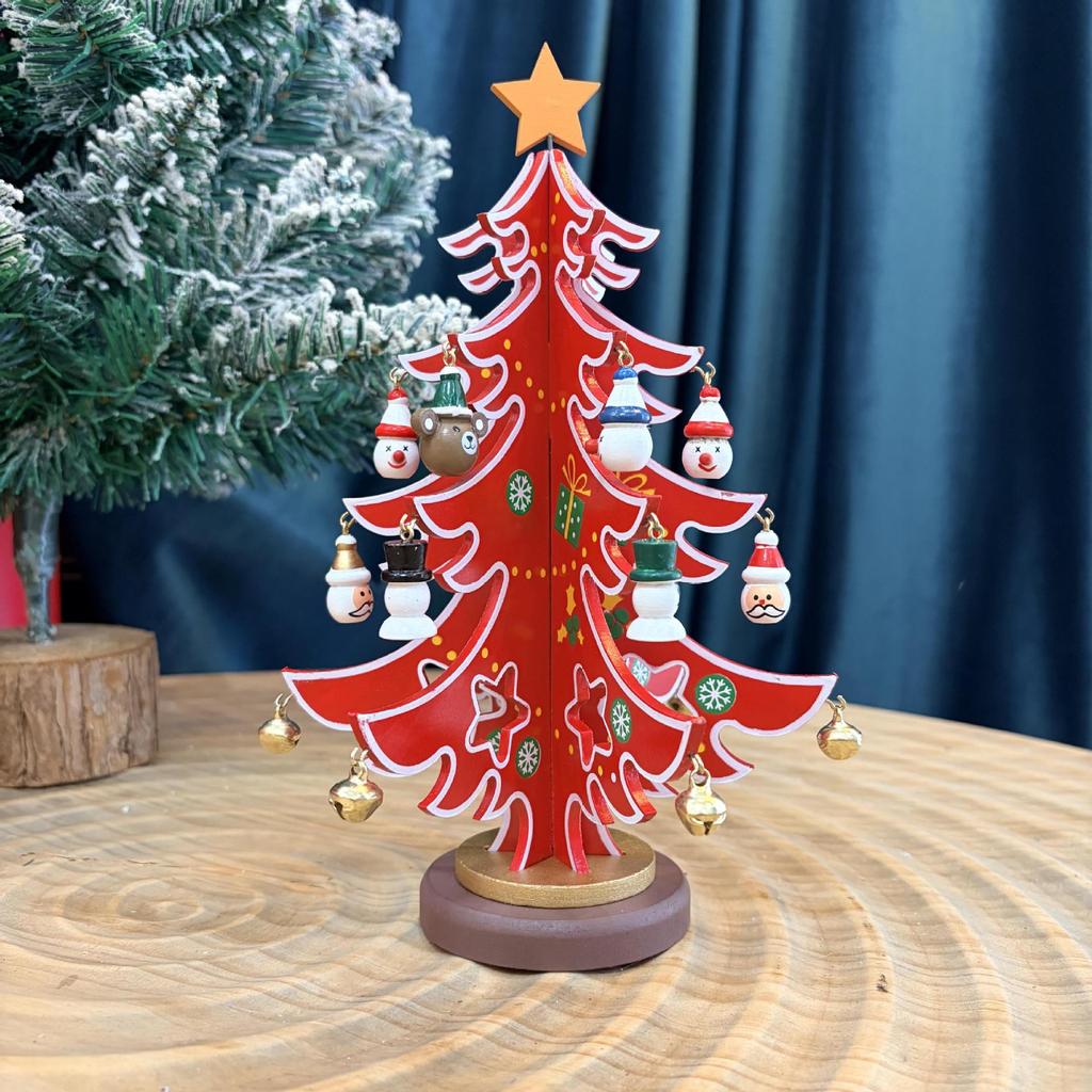 Wooden Christmas Tree Tabletop Display and Mini Figurines - Creative Gifts for Kids