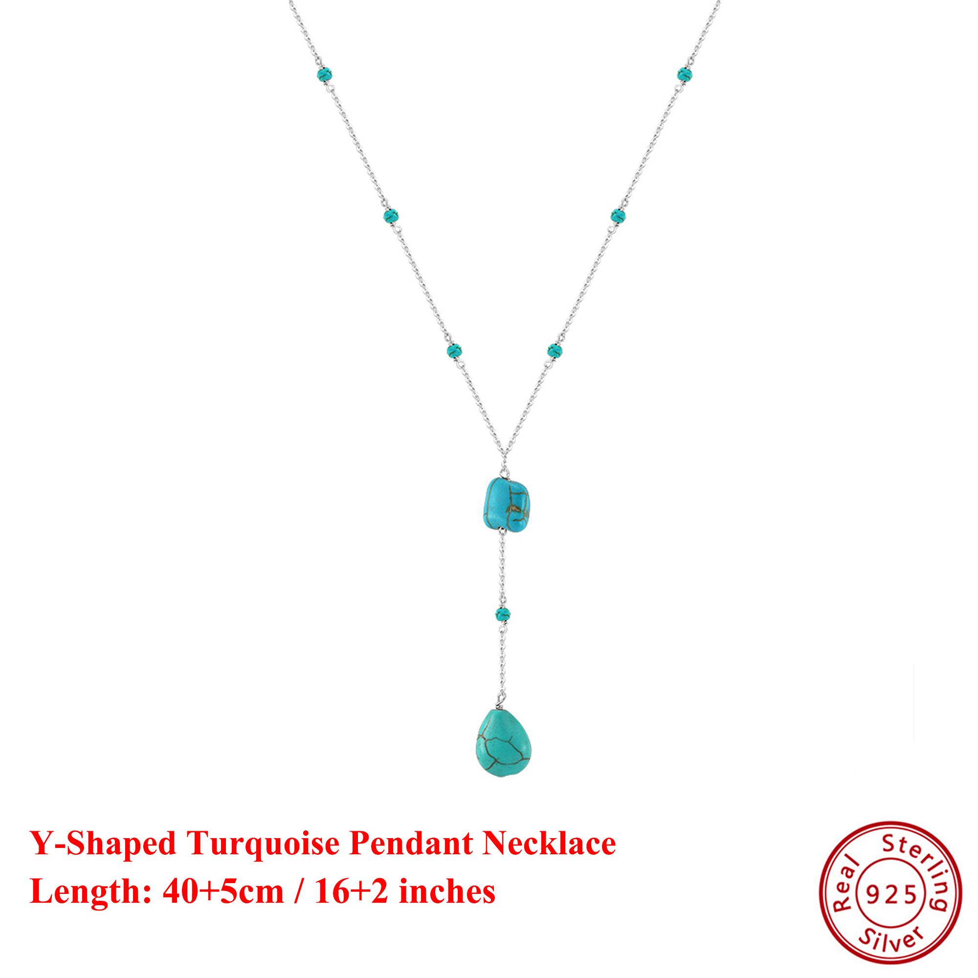 

EFFIE QUEEN 925 Pure Silver 14k Gold Irregular Shaped Turquoise Pendant Necklace Natural Jewelry for Women Birthdays Gift GMN50 серебряный