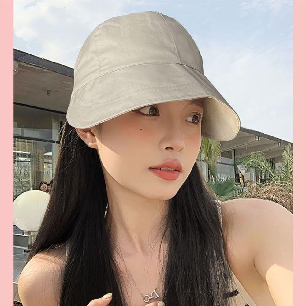 Wide Brim Fisherman Hat with Wig Sunscreen Short Straight Hair Casual Women Sun Cap Wig  Outdoor
