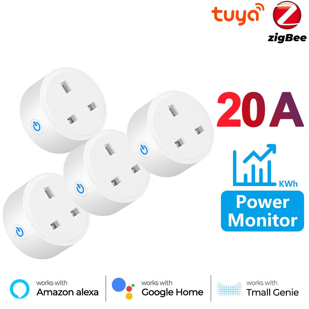 Power Monitor 20a 16a Tuya Smart Zigbee Socket Plug Uk Wireless Outlet With Energy Monitering Works With Alexa Google Home