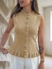 Women's Sleeveless Sweater Vest Ruffle Button Down Knit Tank Top