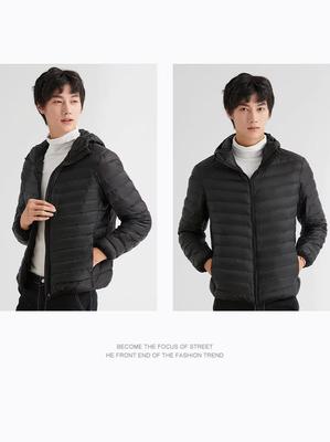 Men's 2026 Lightweight Hooded Down Jacket - Thin, Fashionable, 90% White Duck Down, Plus Size, Short for Autumn/Winter