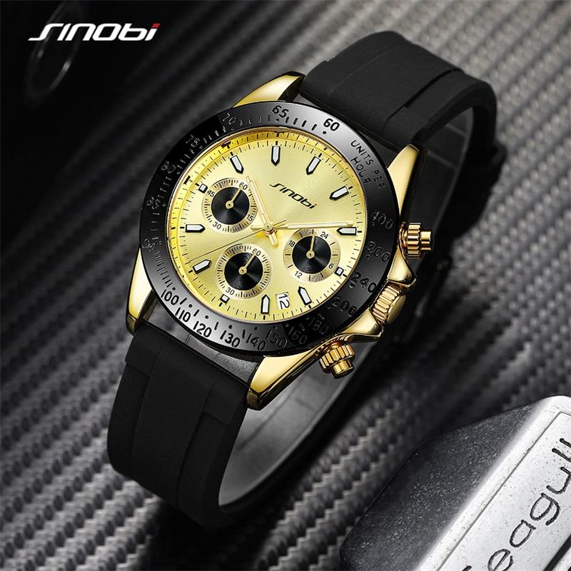 SINOBI Top Luxus Herrenuhren Fashion Style Herren Quarz Armbanduhren Chronograph Goldene Herrenuhr Männlich Beste Geschenke