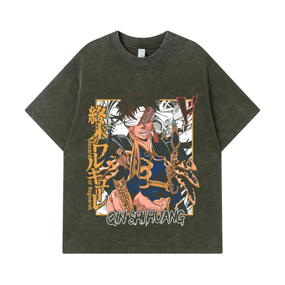 

275 GSM Washed T-shirts 100% Cotton Record of Ragnarok V7 Print Unisex Heavy Cotton T Shirt S армия зеленый