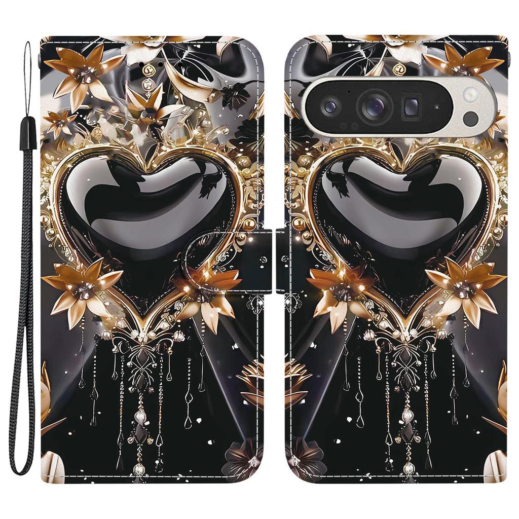 For Google Pixel 9 Pro XL Wallet Case Pattern Printing Leather Stand Phone Cover with Strap