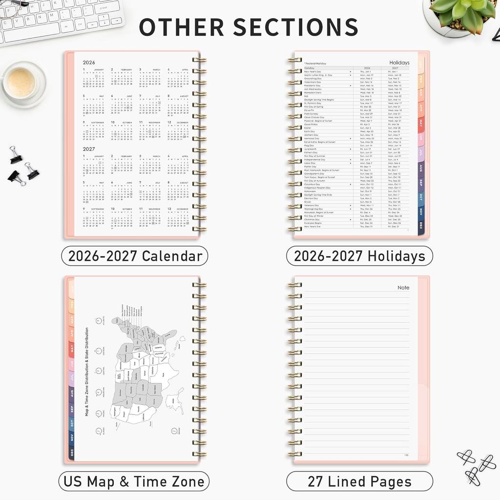 RETTACY 2026-2027 Monthly Planner, Jan 2026 - Dec 2027, Large Size (8.5" x 11"), Agenda, Calendar, 24 Month Tabs, Flexible Plastic Cover, 100 GSM