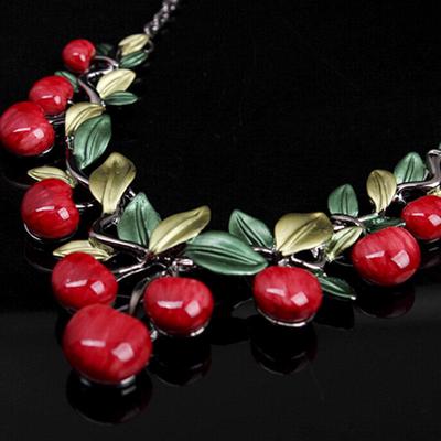 1 Set Red Cherry Necklace Set Chocker Necklace Earrings Weeding Parties Decor