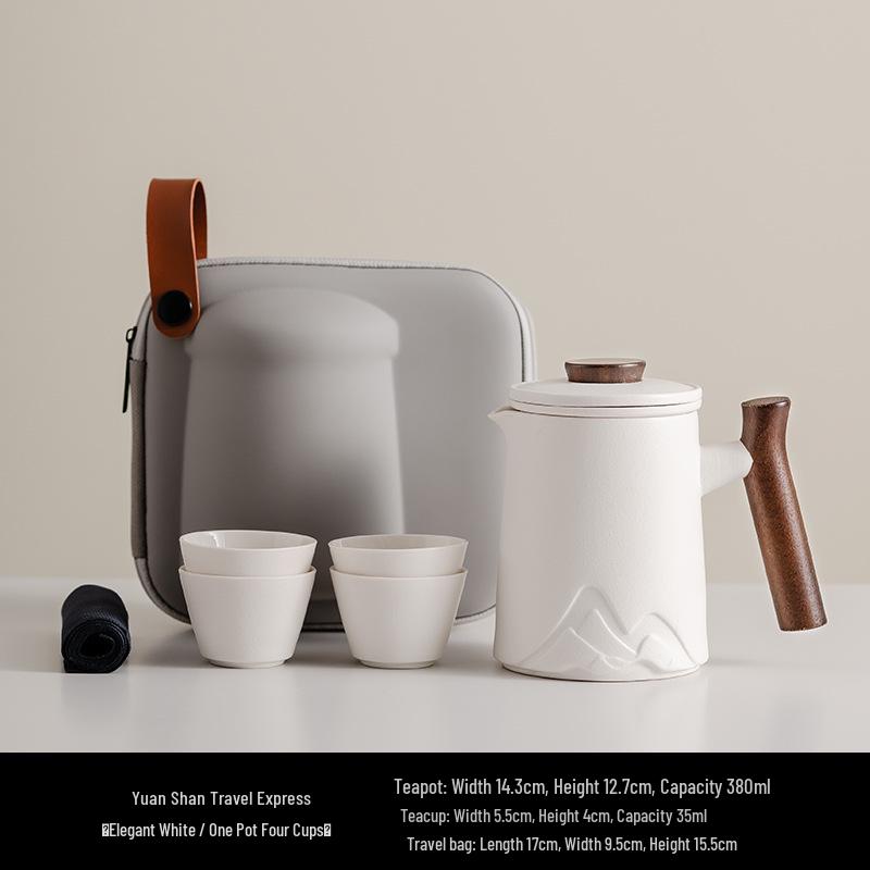 Embossed Mountain Travel Tea Set: Portable Quick-Brew Pot with Four Cups