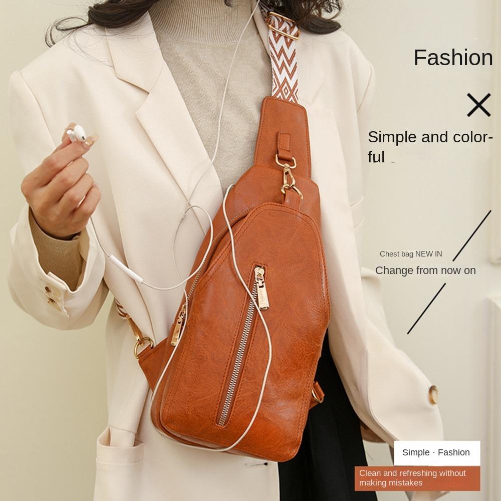 Simple Women's Fanny Pack PU Leather Sports Shoulder Bag Trendy Women Chest Bag Sports