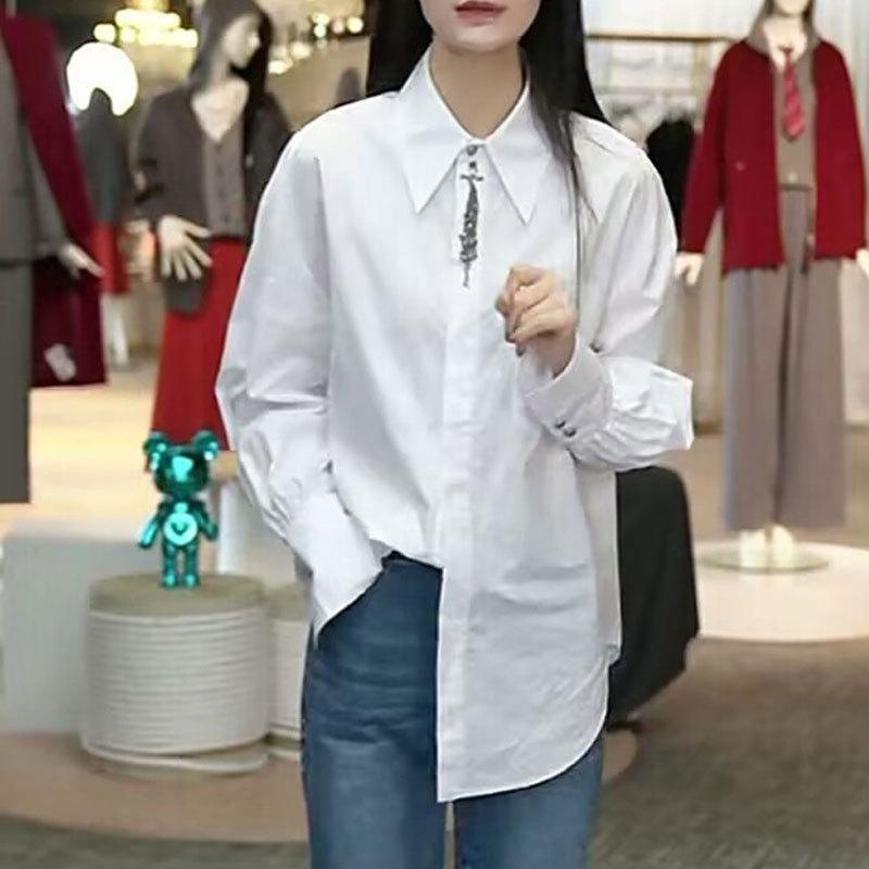Mall 1116 Women's Spring and Autumn Lapel Design Sense Heavy Industry Nail Beads Fashion Casual Long Sleeve Shirt 111111
