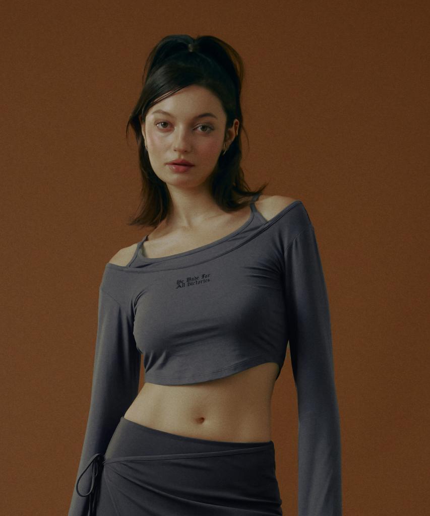 Empebeu Ballet Double Layer Strap Long Sleeve Grey