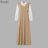 ZANZEA Abito Lungo da Donna Autunnale con Scollo a Revers, Manica Lunga, Patchwork, Finto Due Pezzi, Stampa Floreale, Casual, Svasato