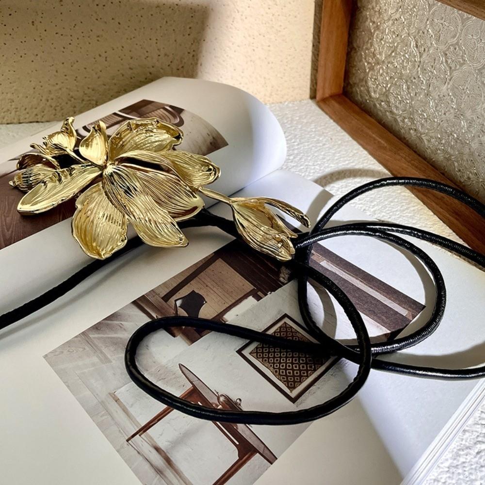Zinc Zinc Alloy Metal Flower Waist Chain Vintage Exaggerated Belt Versatile Golden Tulip Belt  Bag Decoration