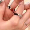 Red Bean & Red Agate Woven Copper Coin Ring for Women - Trendy Niche Design for Couples & Best Friends Pinky Ring.