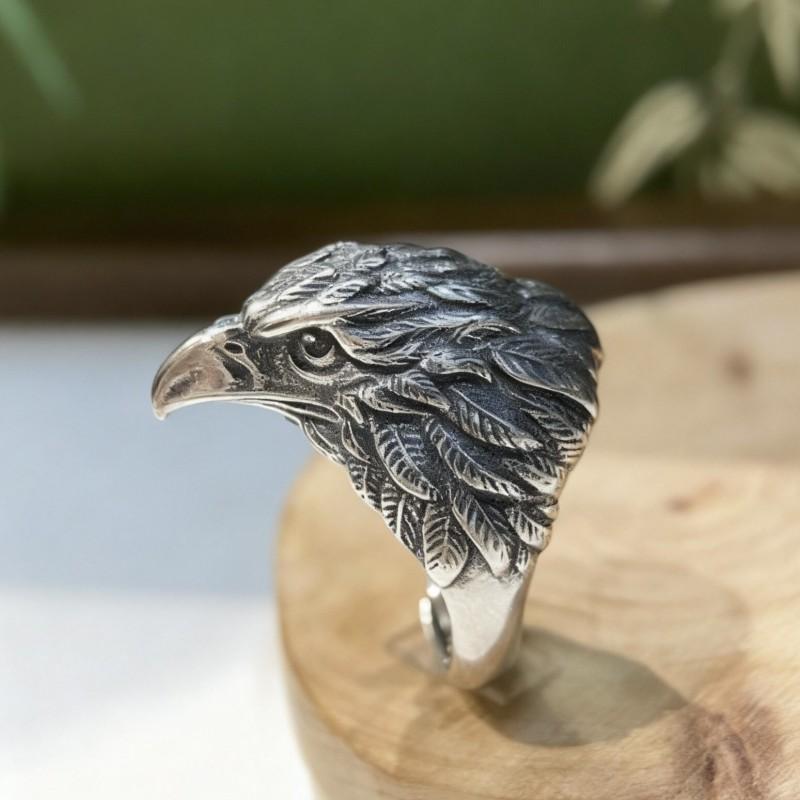 Adjustable Eagle Head Ring Men Vintage Open Finger Gift Boyfriend Animal Motif Copper Jewelry