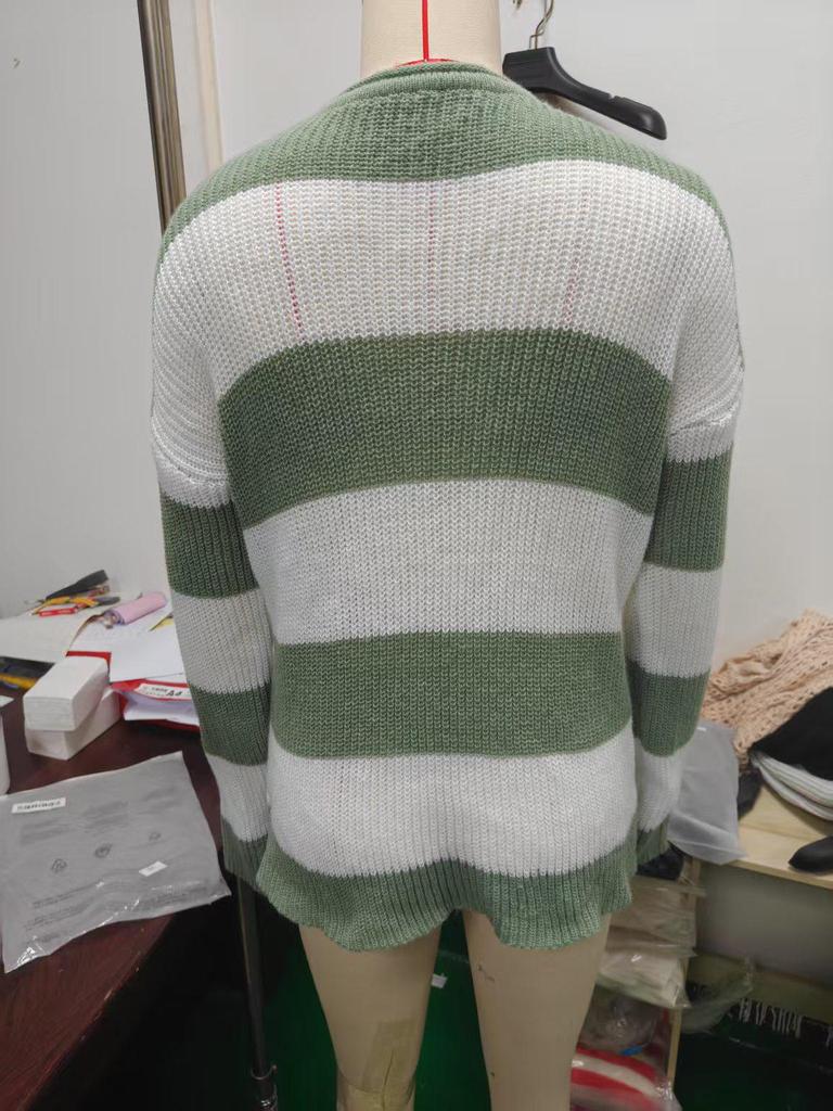 Autumn Winter Stripe Loose Knit Sweater - Round Neck, Long Sleeve for Women