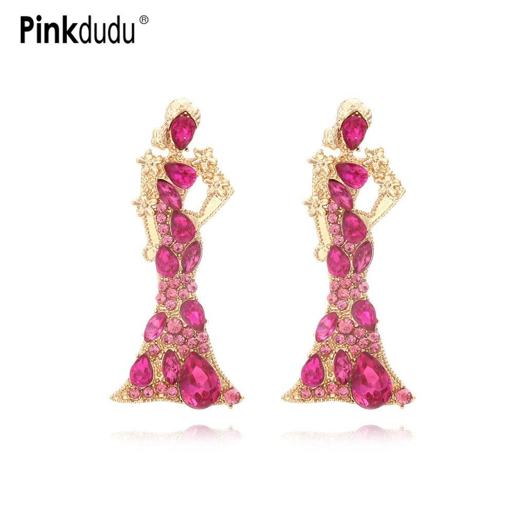 

Pinkdudu индивидуальные вспышки со стразами модные женские серьги-гвоздики креативная юбка-роза серьги для девочек для женщин ювелирные изделия PD1541