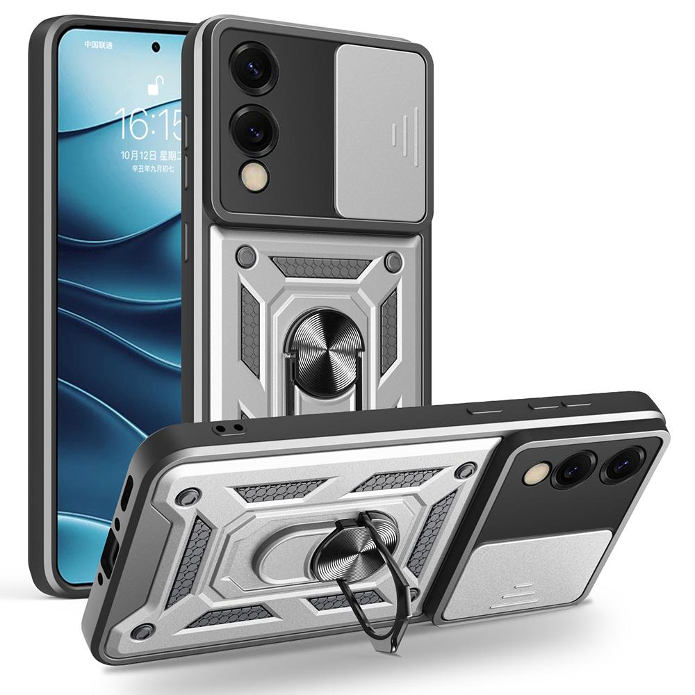 AMORUS For Samsung Galaxy S25 Edge Case Kickstand PC+TPU Phone Cover with Camera Lens Slider