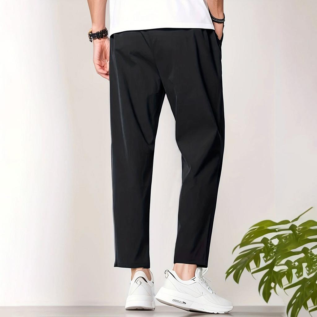 Pantalon Casual Homme Couleur Unie Jambe Droite Neuf Points Pantalon de Sport Mode Casual Homme