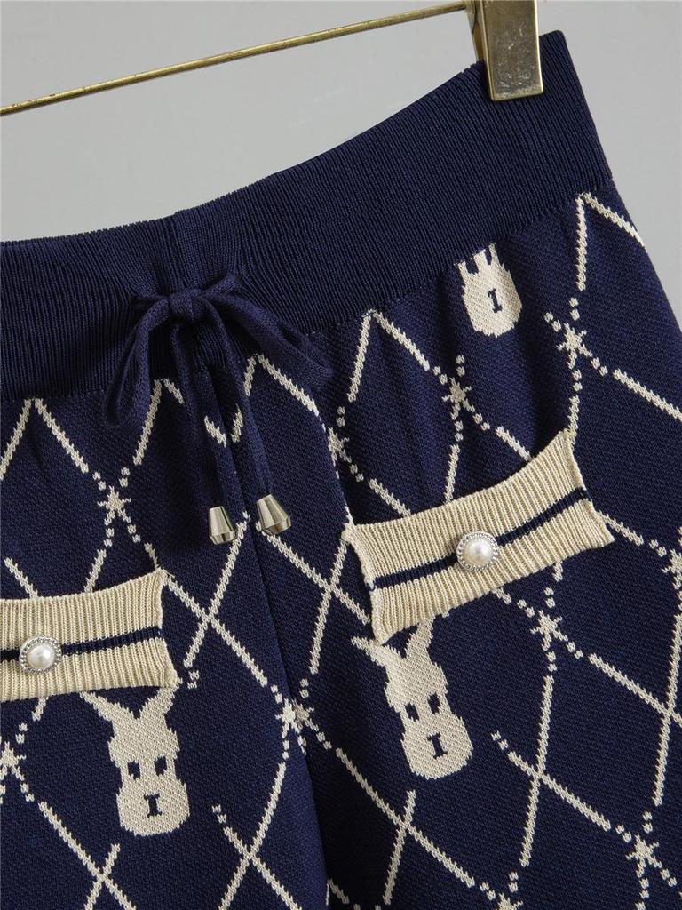 Women's Autumn/Winter Knitted Cardigan & High Waist Wide-Leg Pant Set - Little Fragrance Style Two-Piece Sweater Coat.