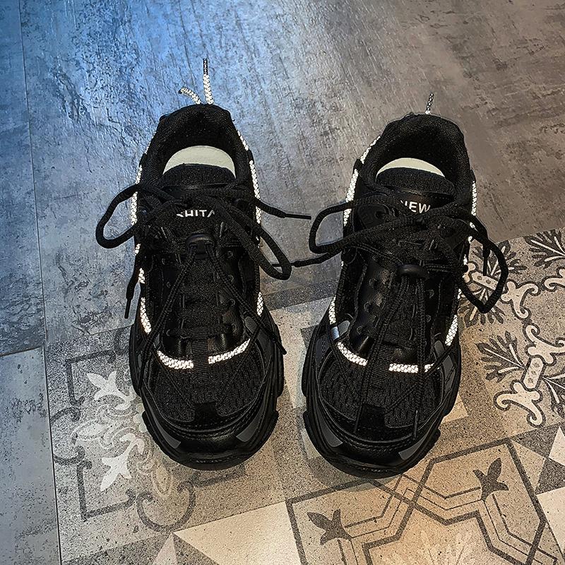 Robustní tenisky Dámské Platforma Reflexní Vysoce kvalitní Ležérní obuv Dámská Prodyšná Módní Všestranná Pár Obuv Plus Size