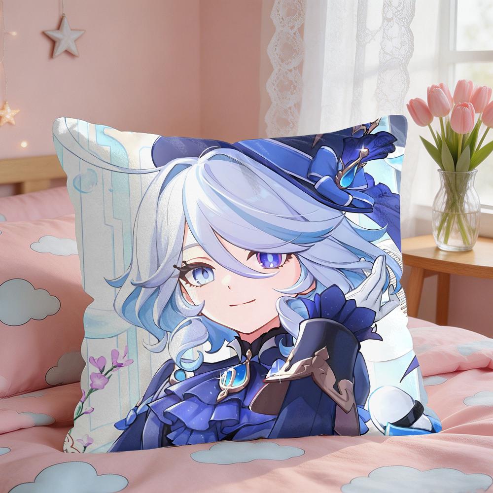 Furina Genshin Impact Cushion Cover Square Short Plush Pillow Case Living Room Sofa Home Decor Funda X