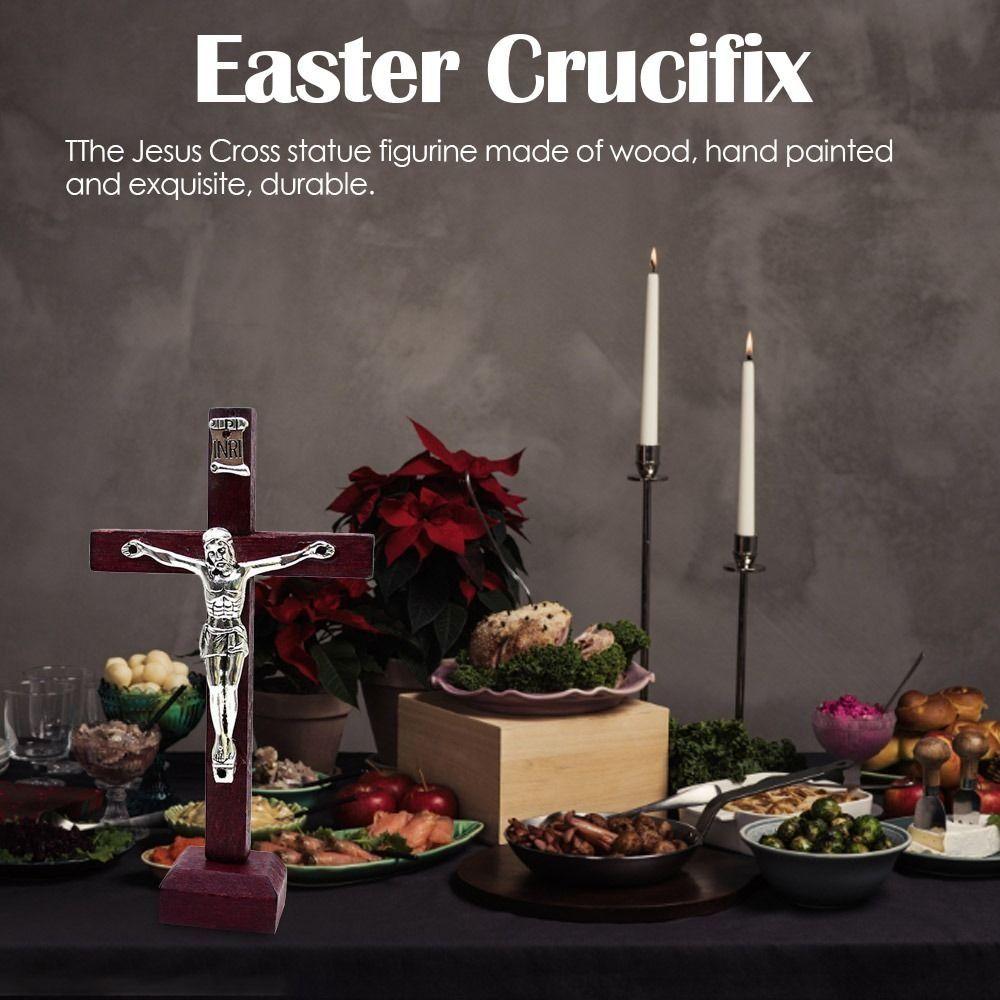 Catholic Wood Crucifix With Stand Vintage Religious Decoration Gift Catholic Jesus Cross  Church
