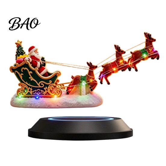 Levitating Holiday Display Lighted Floating Santa Sleigh, Magnetic Levitation Flying Sleigh Ornament with Magic Decoration LED Light, Christmas
