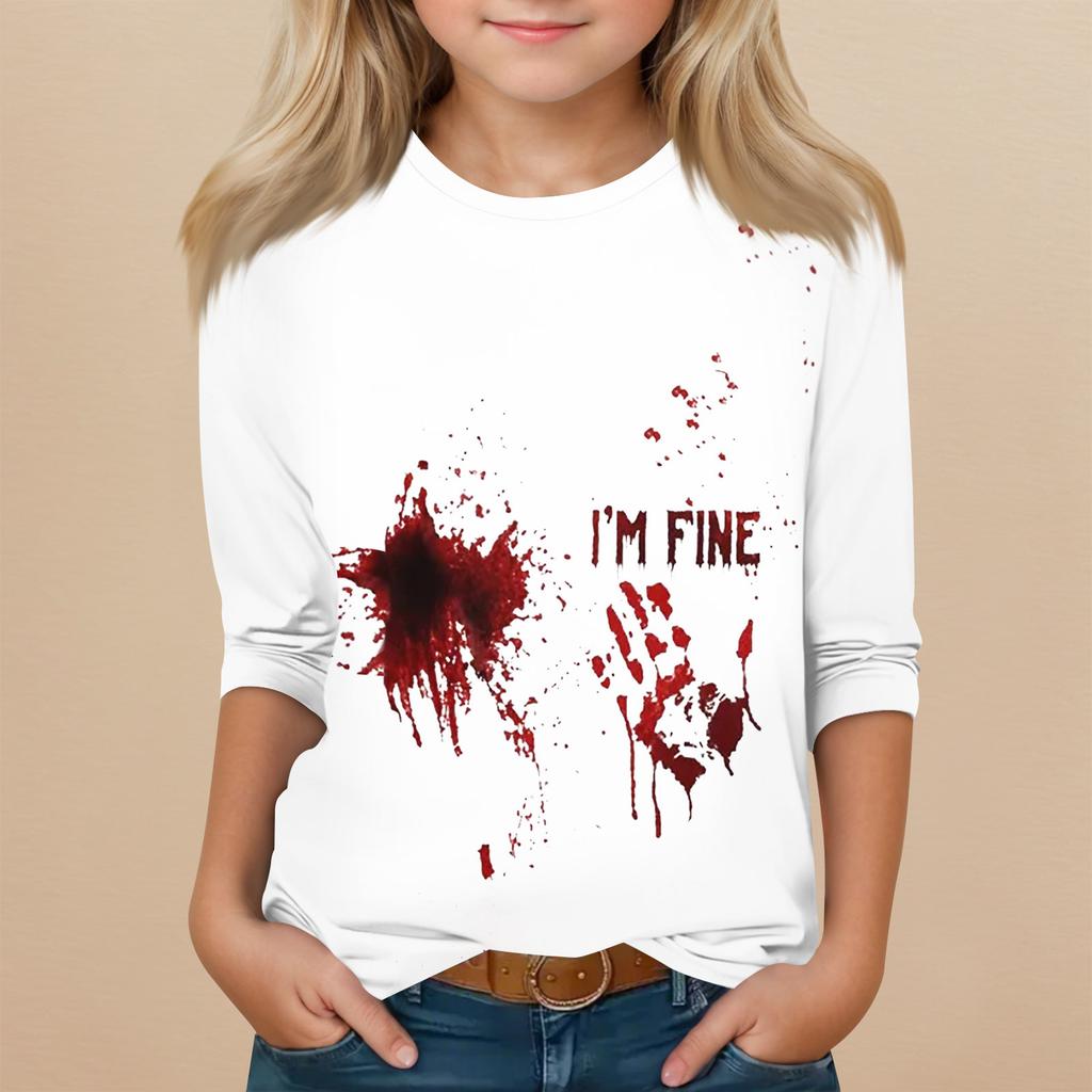 Kinder 3/4-Ärmel Rundhals Oberteil Halloween-Print Alltags-Freizeit-Oberteil