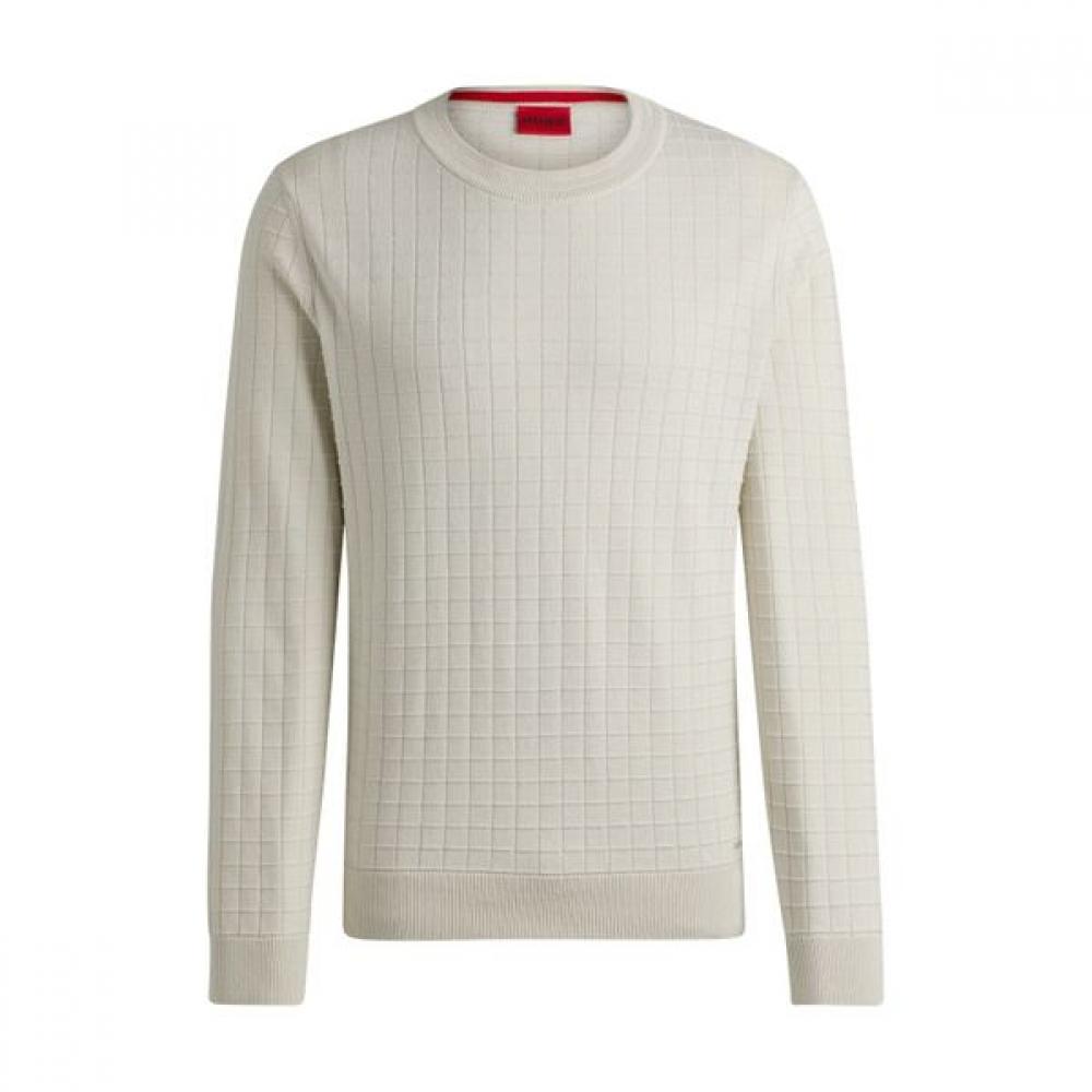 Hugo Regular Fit Organic Grid Pattern Knit Sweater Natural 50524546101 
