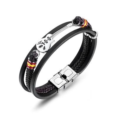 European and American Punk Men's Leather Bracelets, Men's Guitar Bracelets, Multi-layer Braided Bracelets and Leather Ropes