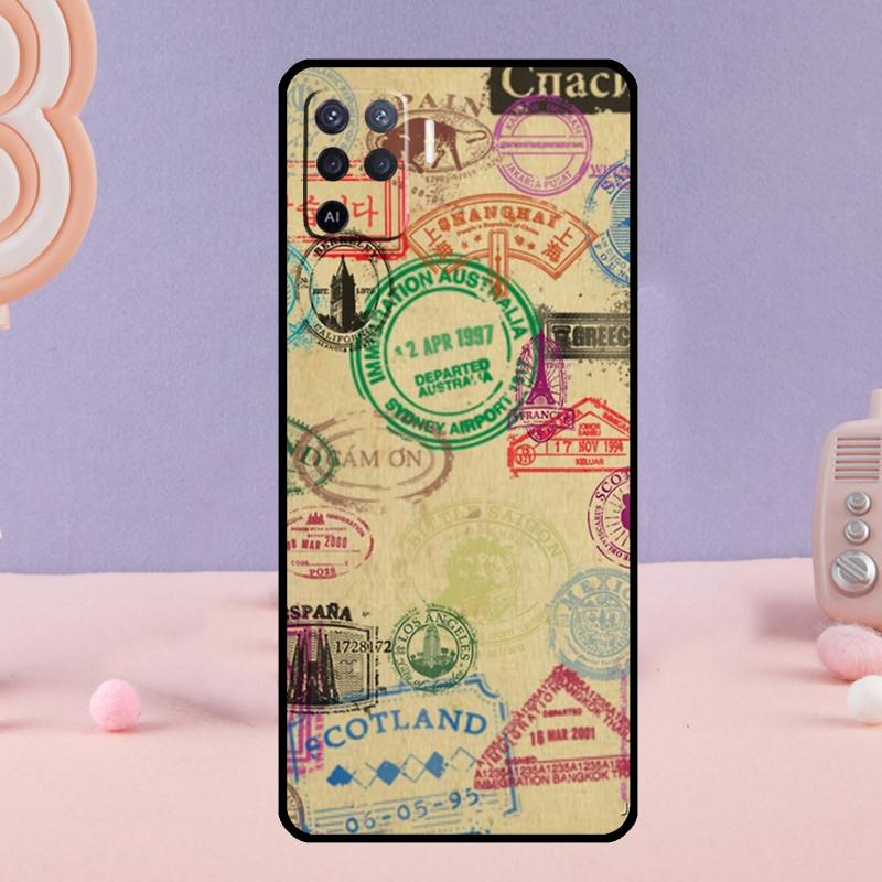Passport Travel Stamps Phone Case For Oppo A38 A18 A58 A78 A98 A79 A40 A60 A80 A16 A76 A96 A15 A74 A94 A54 A77 A17