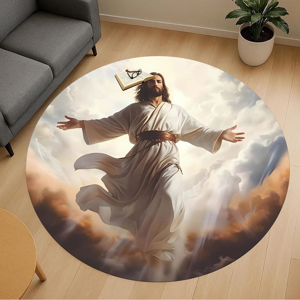 1pc Heavenly Figure, Ascension Round Chair mat Area Rug - Non-Slip, Floor Mat for Office, Bedroom, home decor Christmas Gift p0811047