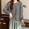 Polyester Fiber 100% 250g Striped Sweater Thin Autumn New Loose Crew Neck T Casual