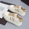 Leather White Shoes Women's Spring and Autumn 2024 New Thick-soled Heightening Bread Shoes Super Fire Versatile Casual Sports Shoes
