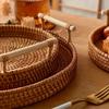 Handmade Rattan Round Tray with Double Handles -Perfect for Serving Tea, Fruits, Bread & Snacks,Ideal for Kitchen & Dining Decor