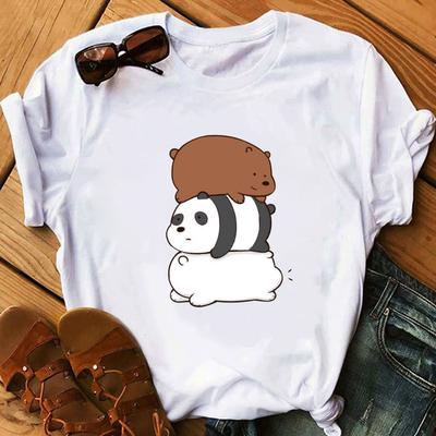 Kawaii Çıplak Ayılar Karikatür Baskı T-Shirt kızlar Beyaz T-Shirt kadın Mutlu Üst Sevimli Kısa