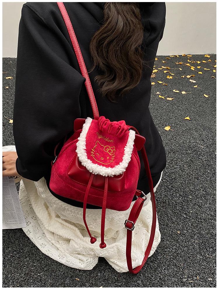 Cartoon Cat Lace Embroidered PU Backpack - Autumn/Winter Fashion Shoulder Bag for Girls