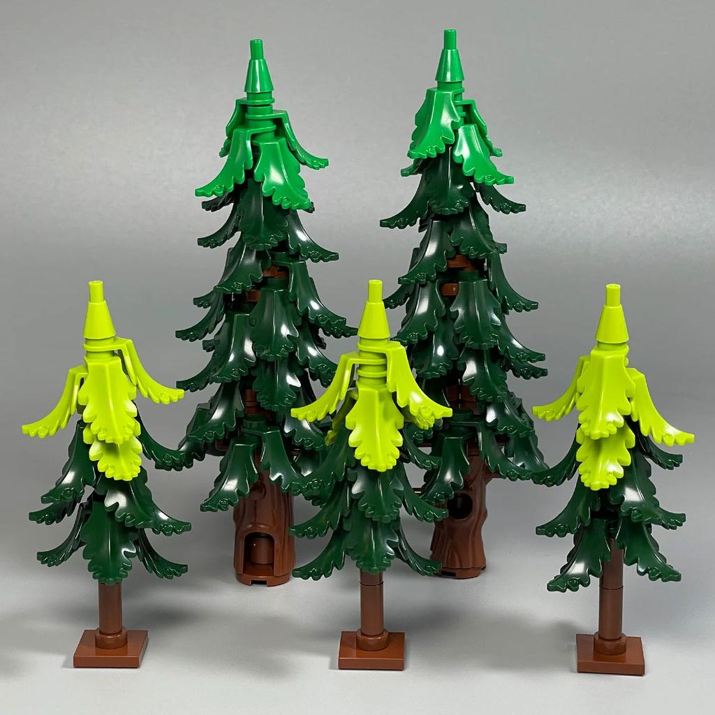 MOC City Garden Stavebnice – DIY Montáž Borovice a Borovice a Cypř, Street View Lesní Rostliny, Kmen Větve Tráva Příslušenství