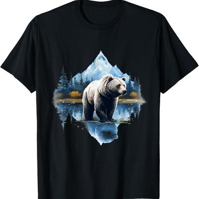 Bear Forest Animal Lovers Motif Landscape Artwork Wildlife T-Shirt