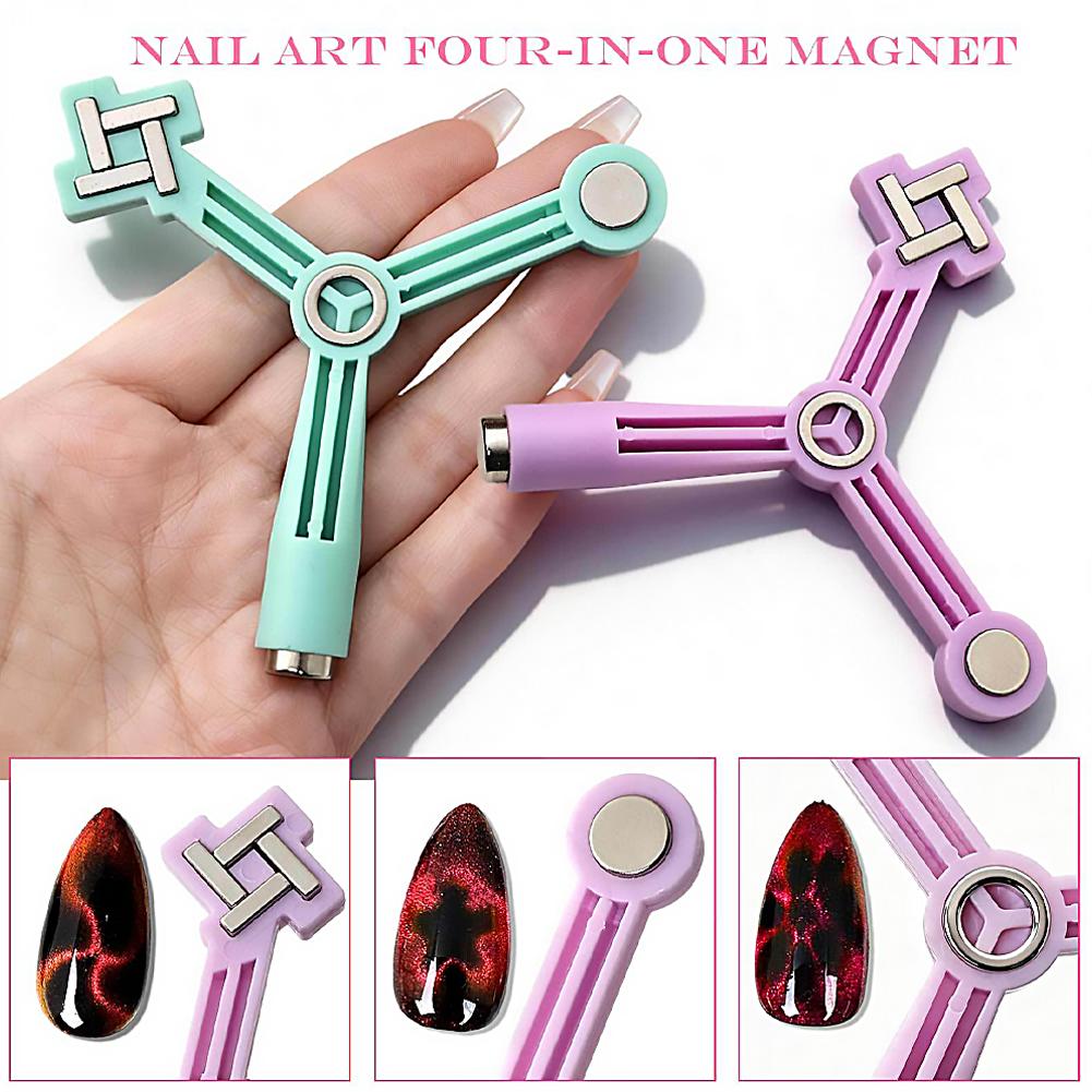 4-in-1Cat Eye Nail Magnet Stick Windmill Multi-functional Strong Magnetic Wand for Flower Side Cross Pattern DIY Gel Polish Tool