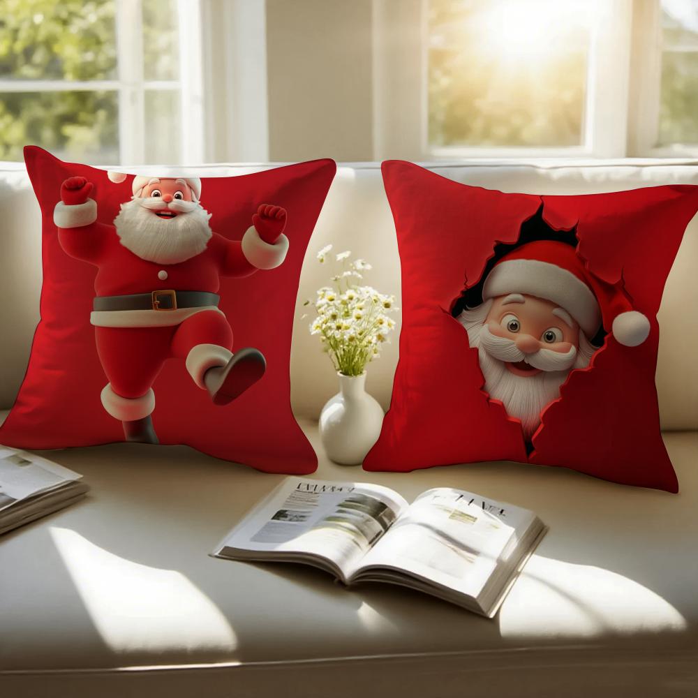 Santa Claus Cushion Cover Pillowcase Antidustmite Invisible Zipper Short Plush Sofa Cushion