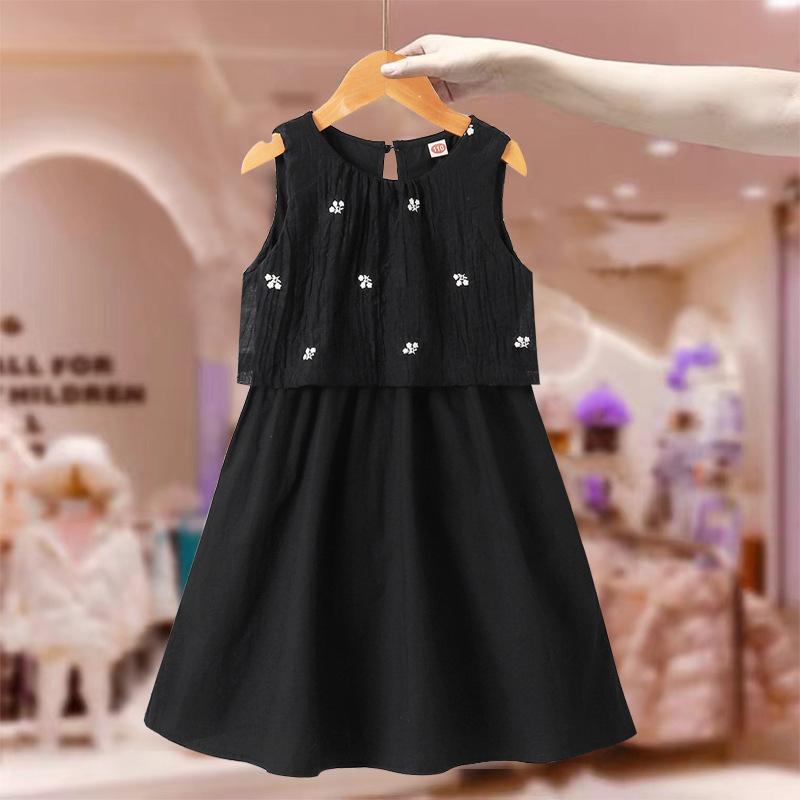 Girls Summer Sleeveless Dress Casual Chic Princess Vest Dress Childrens Summer Clothing 100cm
