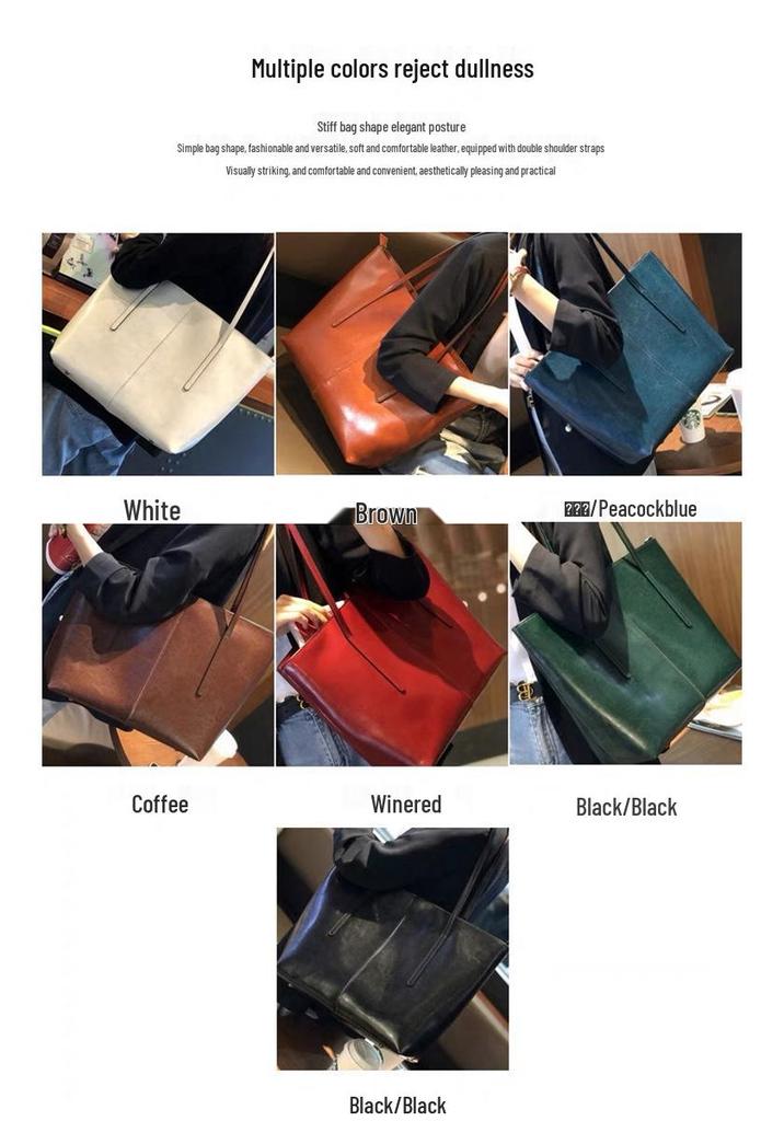 2025 Retro Cowhide Leather Tote: Large Capacity Women's Versatile Commuting Shoulder Bag